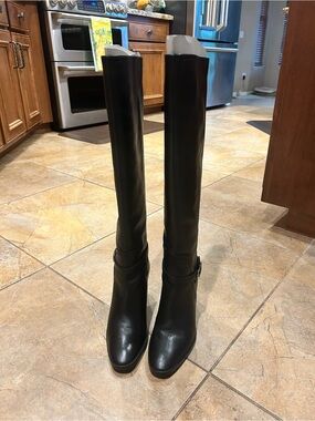 Mossimo Dutto Classic Black Over-the-Knee Riding Boots with Buckle Detail